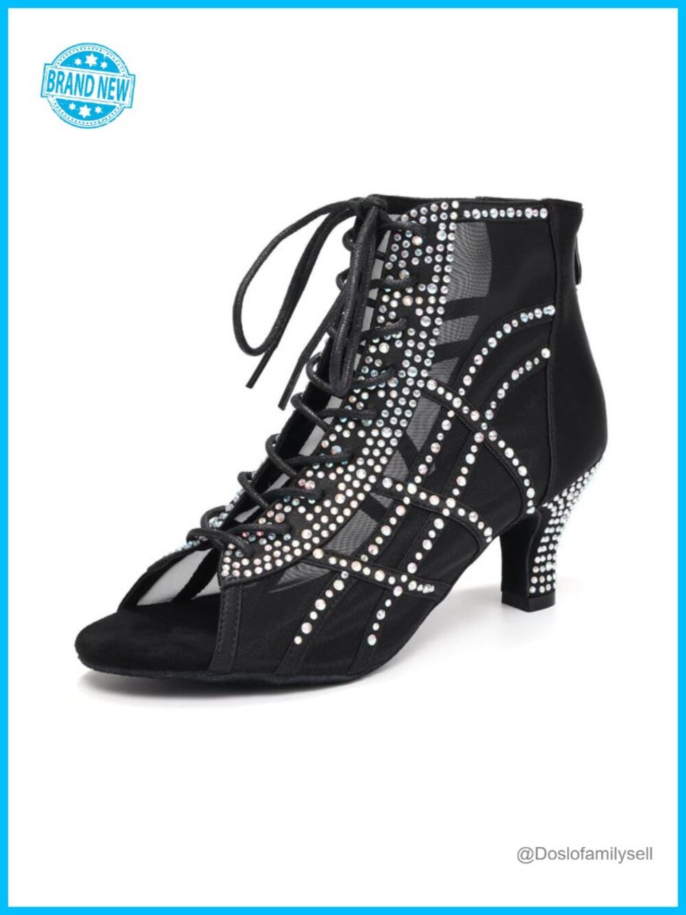 Women's Mesh Satin Dance Boots Kitten Heel Peep Toe Suede Sole